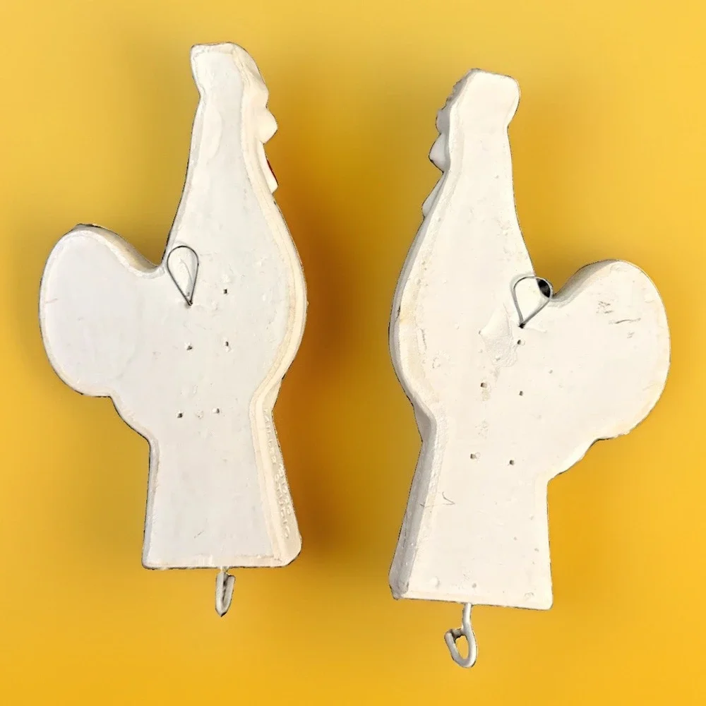 Vintage Miller Studio Chalkware Rooster Wall Plaques Farmhouse Towel Apron Hooks